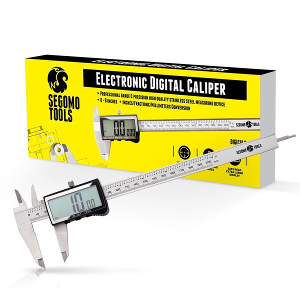 Segomo Tools 8 Inch Electronic Digital Calipers: Inch, Fractions, Millimeter Conversion DIGICAL8